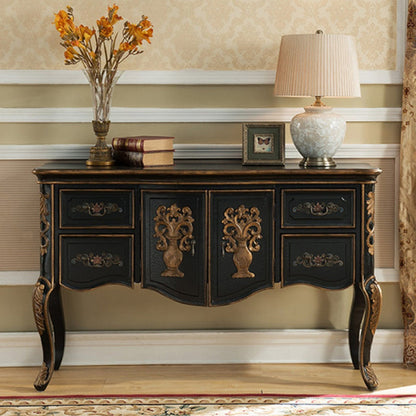 Solid Wood 35.4" Tall 2 - Door Accent Cabinet, Industrial Accent Cabinet with 4 Drawers Black Clearhalo 'Cabinets & Chests' 'cabinets_chests' 'furn' 'furn_cabinets_chests' 'Furniture' 'Living Room Furniture' 7334108