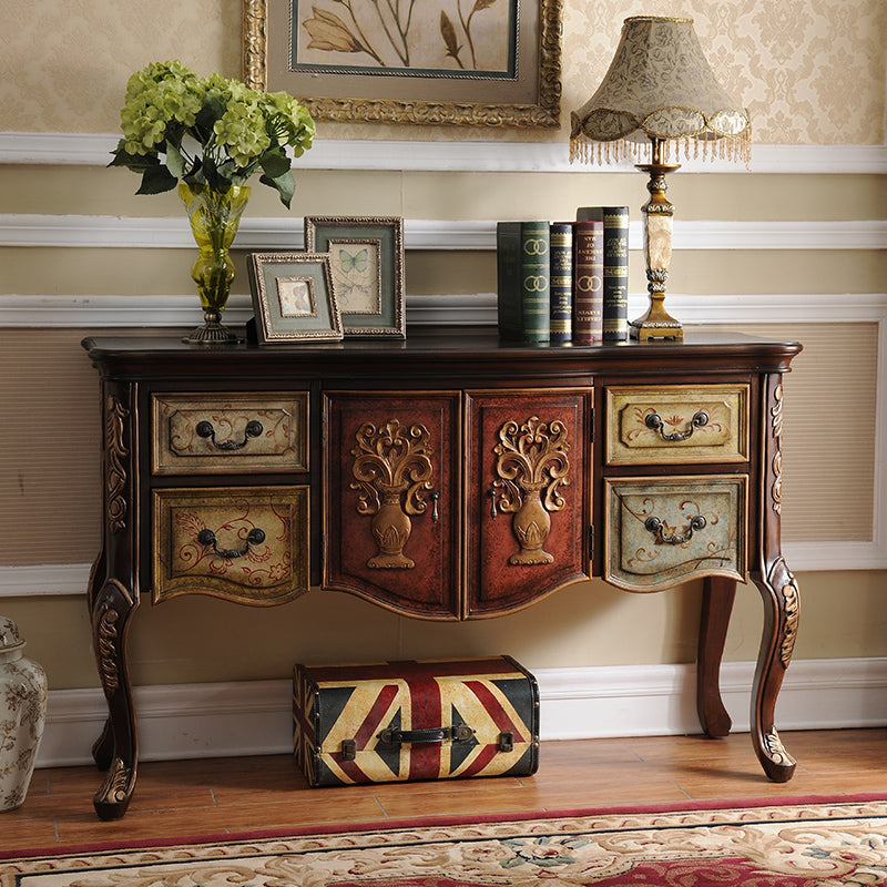 Solid Wood 35.4" Tall 2 - Door Accent Cabinet, Industrial Accent Cabinet with 4 Drawers Red Brown Clearhalo 'Cabinets & Chests' 'cabinets_chests' 'furn' 'furn_cabinets_chests' 'Furniture' 'Living Room Furniture' 7334110