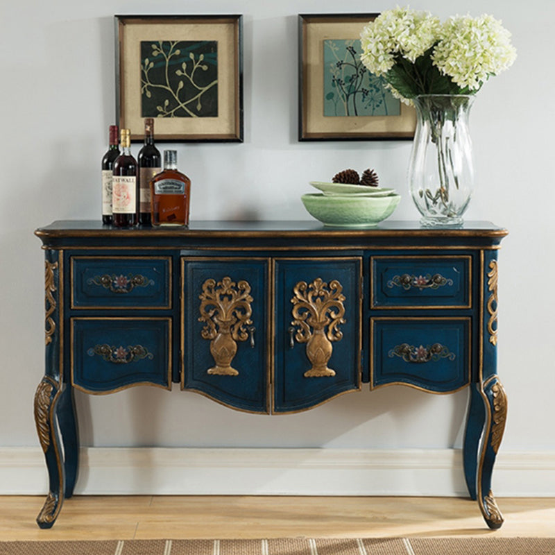 Solid Wood 35.4" Tall 2 - Door Accent Cabinet, Industrial Accent Cabinet with 4 Drawers 55"L x 18"W x 35"H Blue Clearhalo 'Cabinets & Chests' 'cabinets_chests' 'furn' 'furn_cabinets_chests' 'Furniture' 'Living Room Furniture' 7334112