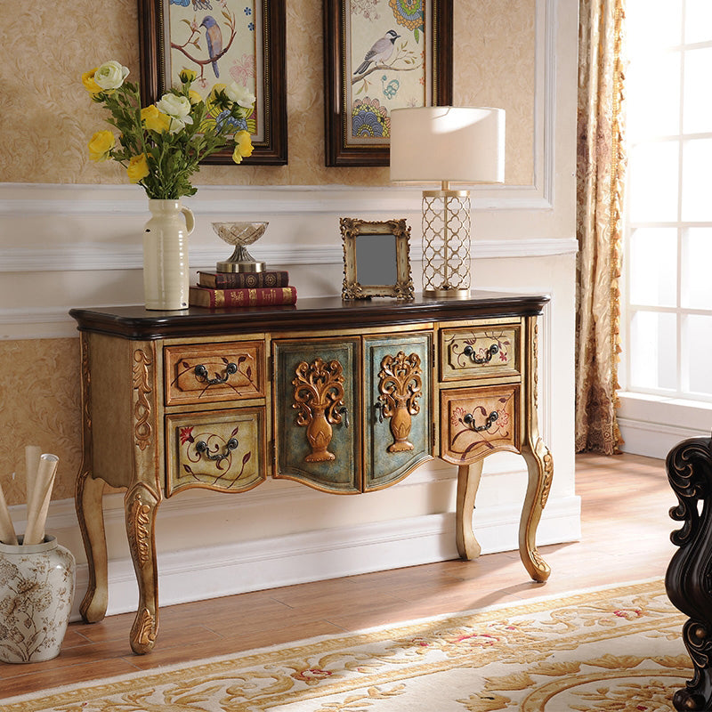 Solid Wood 35.4" Tall 2 - Door Accent Cabinet, Industrial Accent Cabinet with 4 Drawers Champagne Gold Clearhalo 'Cabinets & Chests' 'cabinets_chests' 'furn' 'furn_cabinets_chests' 'Furniture' 'Living Room Furniture' 7334114