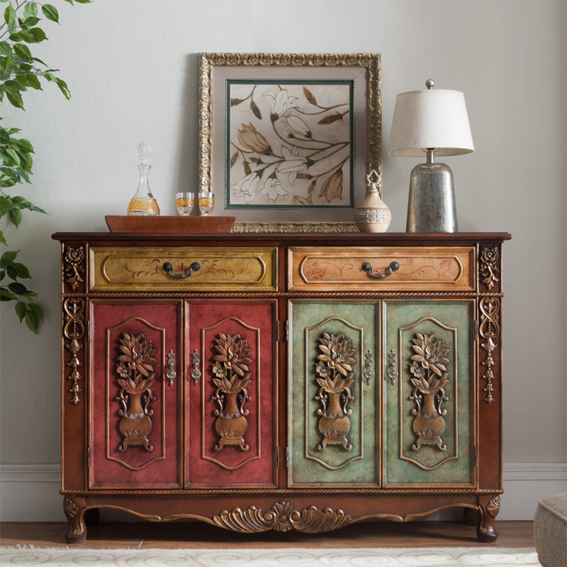 Distressed Wood Industrial Storage Cabinet, Solid Wood Rectangle Cabinet 59"L x 16"W x 41"H Burgundy Clearhalo 'Cabinets & Chests' 'cabinets_chests' 'furn' 'furn_cabinets_chests' 'Furniture' 'Living Room Furniture' 7334132