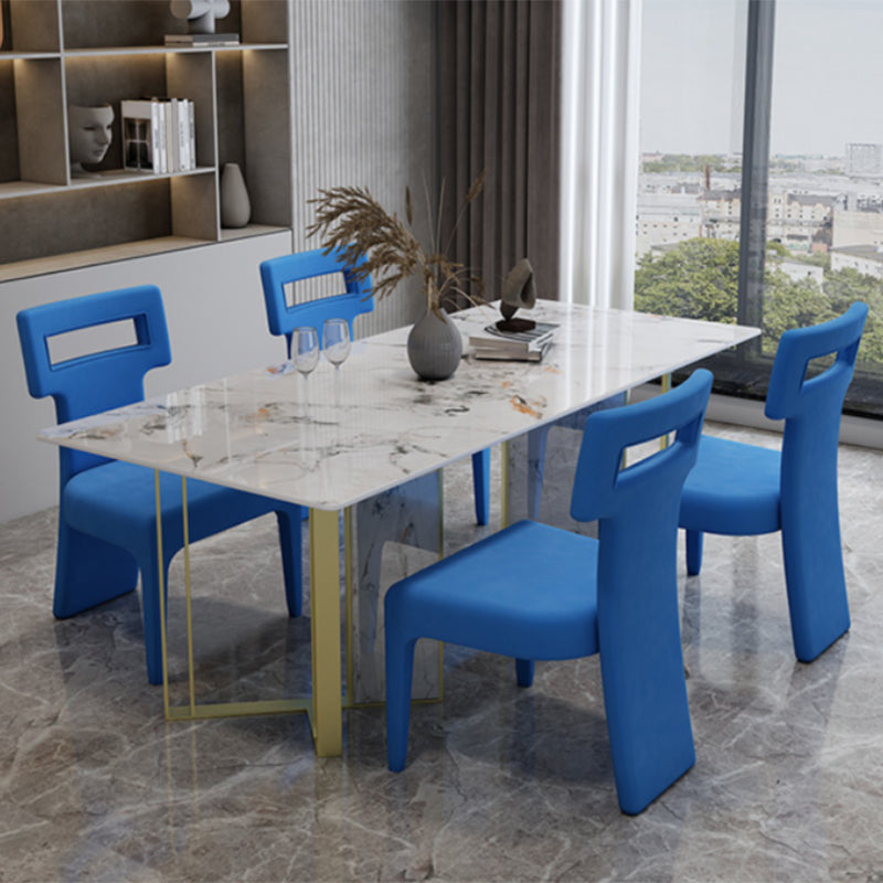 Glam Style Dinette Set 1/5 Pcs Rectangle Stone Dinette Table with Dining Chair 5 Pieces: Table, 4 Blue Chairs Clearhalo 'Dining Room Sets' 'Dining Tables & Seating' 'dining_room_set' 'furn' 'furn_dining_room_set' 'Furniture' 'Kitchen & Dining Furniture' 7334178
