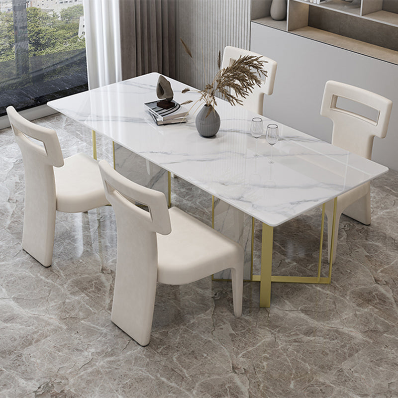 Glam Style Dinette Set 1/5 Pcs Rectangle Stone Dinette Table with Dining Chair 5 Pieces: Table, 4 Beige Chairs Clearhalo 'Dining Room Sets' 'Dining Tables & Seating' 'dining_room_set' 'furn' 'furn_dining_room_set' 'Furniture' 'Kitchen & Dining Furniture' 7334179