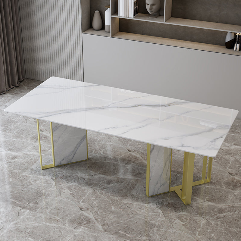 Glam Style Dinette Set 1/5 Pcs Rectangle Stone Dinette Table with Dining Chair White 70.9"L x 35.4"W Clearhalo 'Dining Room Sets' 'Dining Tables & Seating' 'dining_room_set' 'furn' 'furn_dining_room_set' 'Furniture' 'Kitchen & Dining Furniture' 7334181