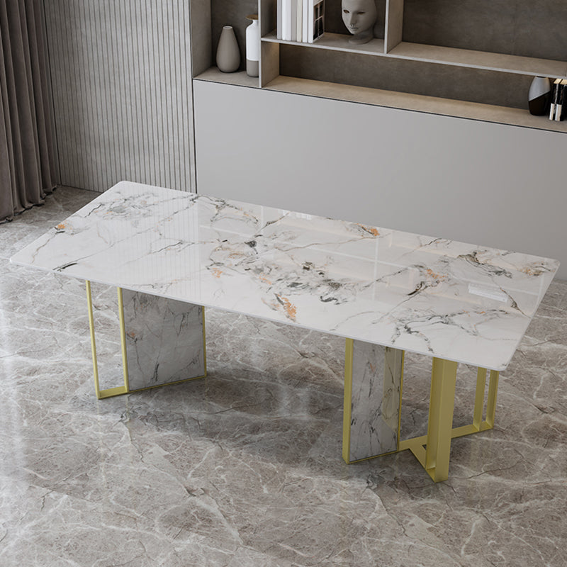 Glam Style Dinette Set 1/5 Pcs Rectangle Stone Dinette Table with Dining Chair White-Gold 71"L x 35"W Clearhalo 'Dining Room Sets' 'Dining Tables & Seating' 'dining_room_set' 'furn' 'furn_dining_room_set' 'Furniture' 'Kitchen & Dining Furniture' 7334184