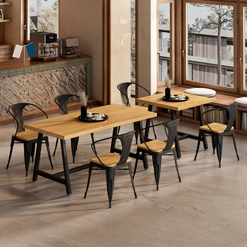 産業長方形のダイニングテーブルセット1/2/3/5メタルベースのキッチン家具セット付き