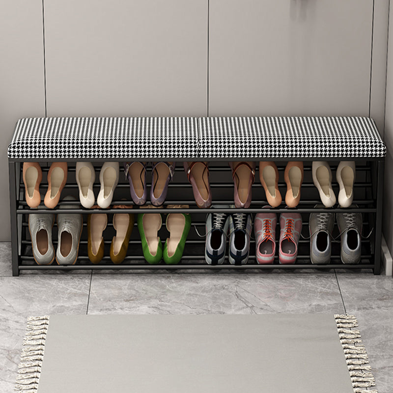 Modern Entryway Bench Cushioned Rectangle Seating Bench with Shelves 47.2"L x 7.9"W x 18.9"H Houndstooth pattern Black Clearhalo 'Benches' 'Chairs & Seating' 'furn' 'furn_benches' 'Furniture' 'Living Room Furniture' 7335435