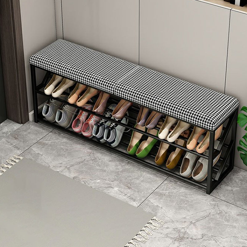 Modern Entryway Bench Cushioned Rectangle Seating Bench with Shelves 39.4"L x 7.9"W x 18.9"H Houndstooth pattern Black Clearhalo 'Benches' 'Chairs & Seating' 'furn' 'furn_benches' 'Furniture' 'Living Room Furniture' 7335442