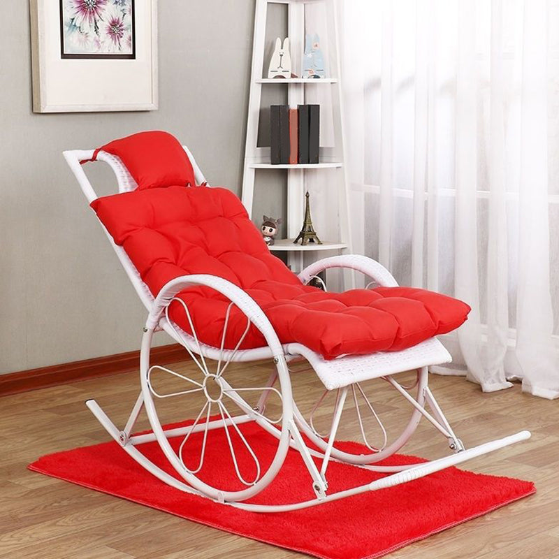 ラタンロッキングアクセント椅子房付きクッション付きモダンな織物ロープロッキングチェア