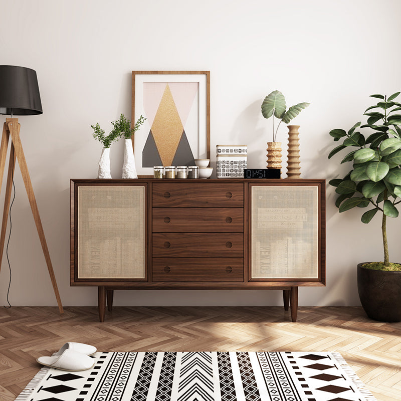 Servitore a buffet di vimini contemporanei in legno massiccio di pine