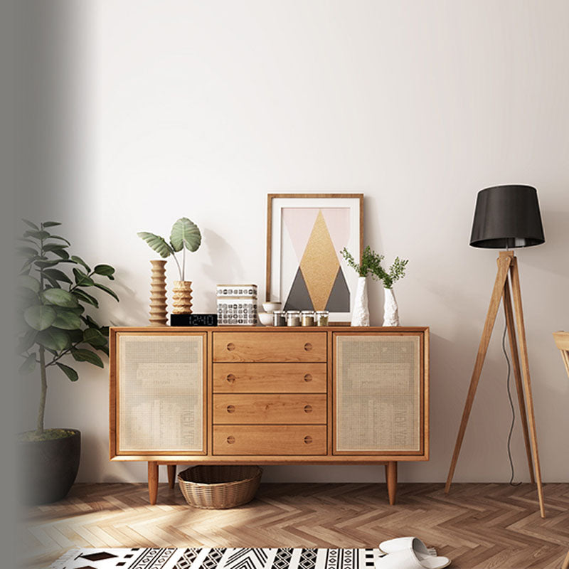 Servitore a buffet di vimini contemporanei in legno massiccio di pine