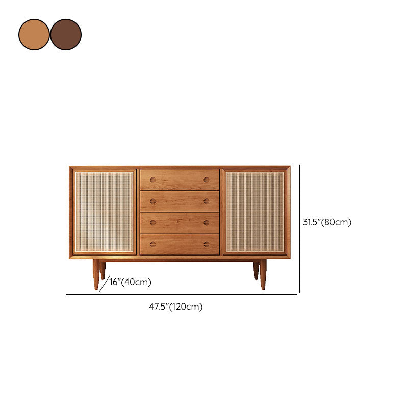 Servitore a buffet di vimini contemporanei in legno massiccio di pine