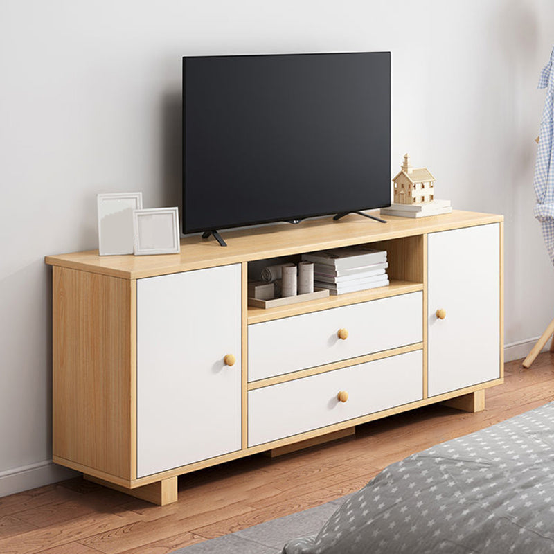 Wooden TV Media Console Scandinavian TV Stand Console for Living Room 47"L x 12"W x 21"H Natural Wood White 2 Clearhalo 'furn' 'furn_tv_stands_entertainment_centers' 'Furniture' 'Living Room Furniture' 'TV Stands & Entertainment Centers' 'TV Stands & Media Storage Furniture' 'tv_stands_entertainment_centers' 7335900