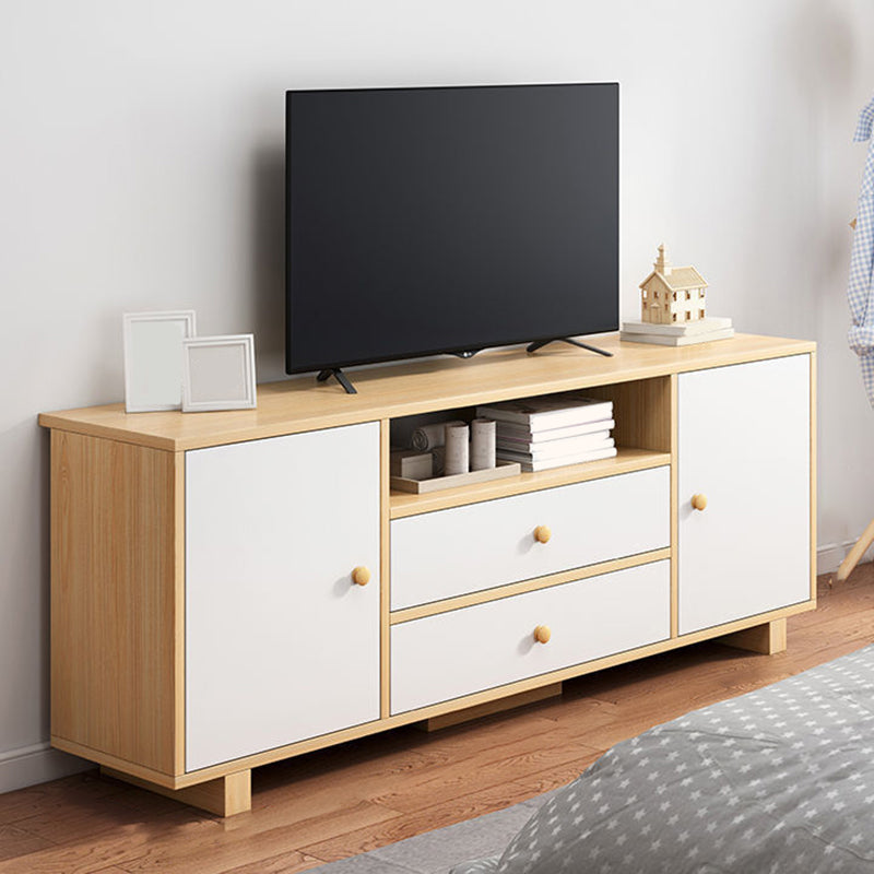 Wooden TV Media Console Scandinavian TV Stand Console for Living Room 55"L x 12"W x 21"H Natural Wood White 2 Clearhalo 'furn' 'furn_tv_stands_entertainment_centers' 'Furniture' 'Living Room Furniture' 'TV Stands & Entertainment Centers' 'TV Stands & Media Storage Furniture' 'tv_stands_entertainment_centers' 7335901