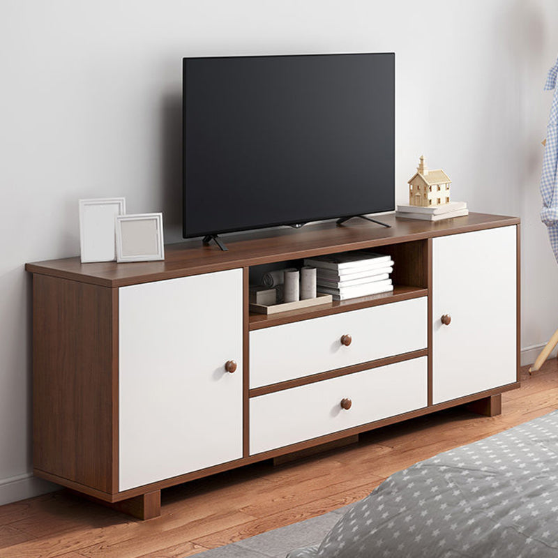 Wooden TV Media Console Scandinavian TV Stand Console for Living Room 55"L x 12"W x 21"H Walnut White 2 Clearhalo 'furn' 'furn_tv_stands_entertainment_centers' 'Furniture' 'Living Room Furniture' 'TV Stands & Entertainment Centers' 'TV Stands & Media Storage Furniture' 'tv_stands_entertainment_centers' 7335907