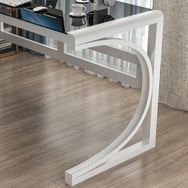 Rectangular Contemporary Office Desk Glass Top Computer Desk with Metal Legs