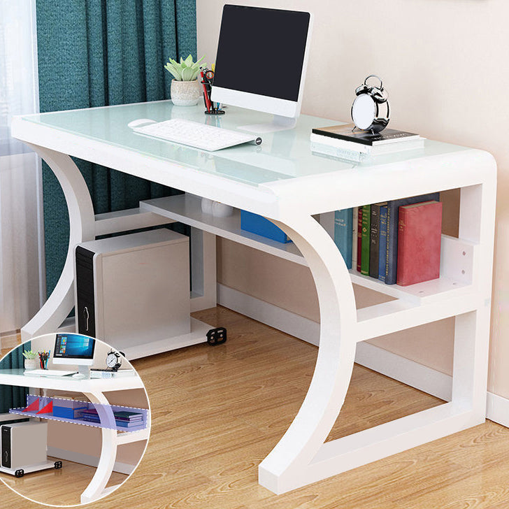 Glass Top Rectangular Gaming Desk 29.53 Inch Tall Sled Base Computer Desk White 1 Clearhalo 'furn' 'furn_office_desk' 'Furniture' 'Office Desks' 'Office Furniture' 'office_desk' 7336107
