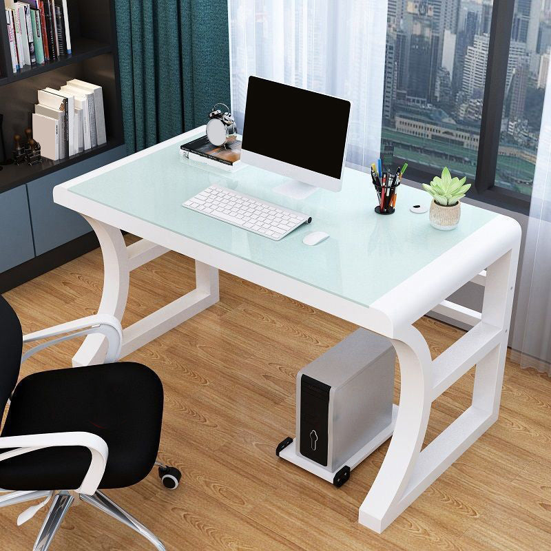 Glass Top Rectangular Gaming Desk 29.53 Inch Tall Sled Base Computer Desk White Shelf Not Included Clearhalo 'furn' 'furn_office_desk' 'Furniture' 'Office Desks' 'Office Furniture' 'office_desk' 7336111