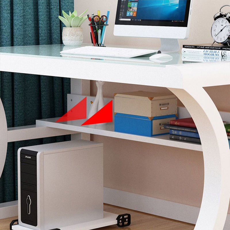 Glass Top Rectangular Gaming Desk 29.53 Inch Tall Sled Base Computer Desk Clearhalo 'furn' 'furn_office_desk' 'Furniture' 'Office Desks' 'Office Furniture' 'office_desk' 7336115