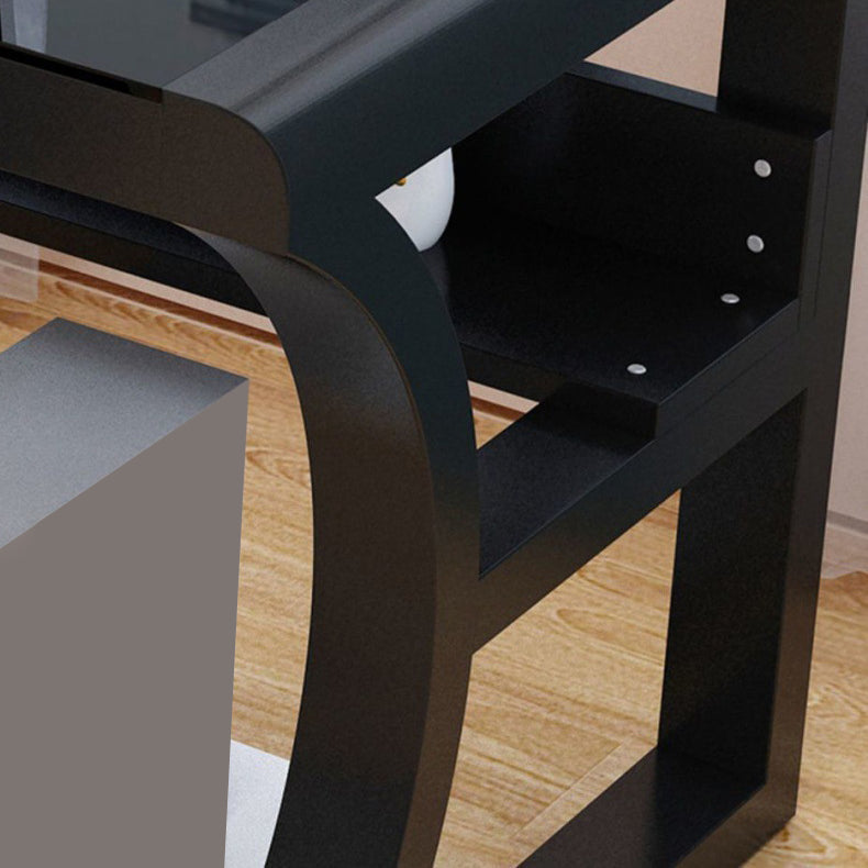 Glass Top Rectangular Gaming Desk 29.53 Inch Tall Sled Base Computer Desk Clearhalo 'furn' 'furn_office_desk' 'Furniture' 'Office Desks' 'Office Furniture' 'office_desk' 7336116