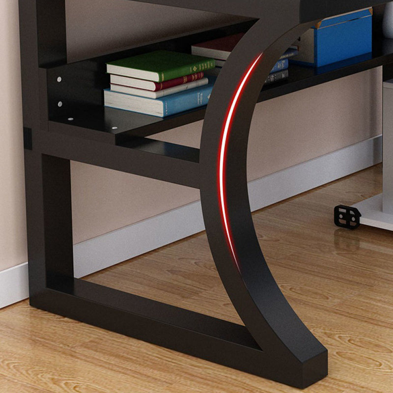 Glass Top Rectangular Gaming Desk 29.53 Inch Tall Sled Base Computer Desk Clearhalo 'furn' 'furn_office_desk' 'Furniture' 'Office Desks' 'Office Furniture' 'office_desk' 7336117
