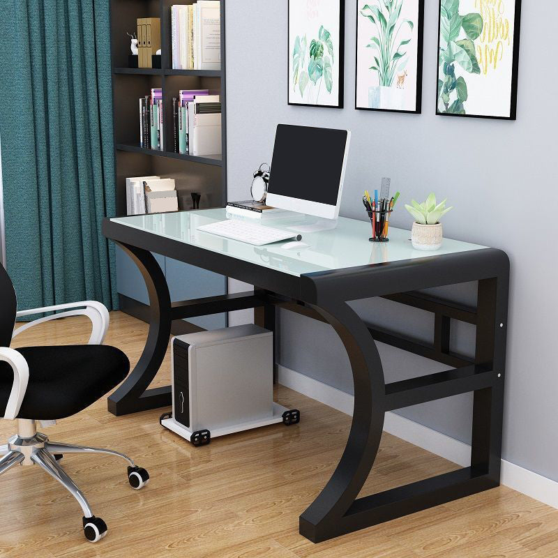 Glass Top Rectangular Gaming Desk 29.53 Inch Tall Sled Base Computer Desk Clearhalo 'furn' 'furn_office_desk' 'Furniture' 'Office Desks' 'Office Furniture' 'office_desk' 7336120