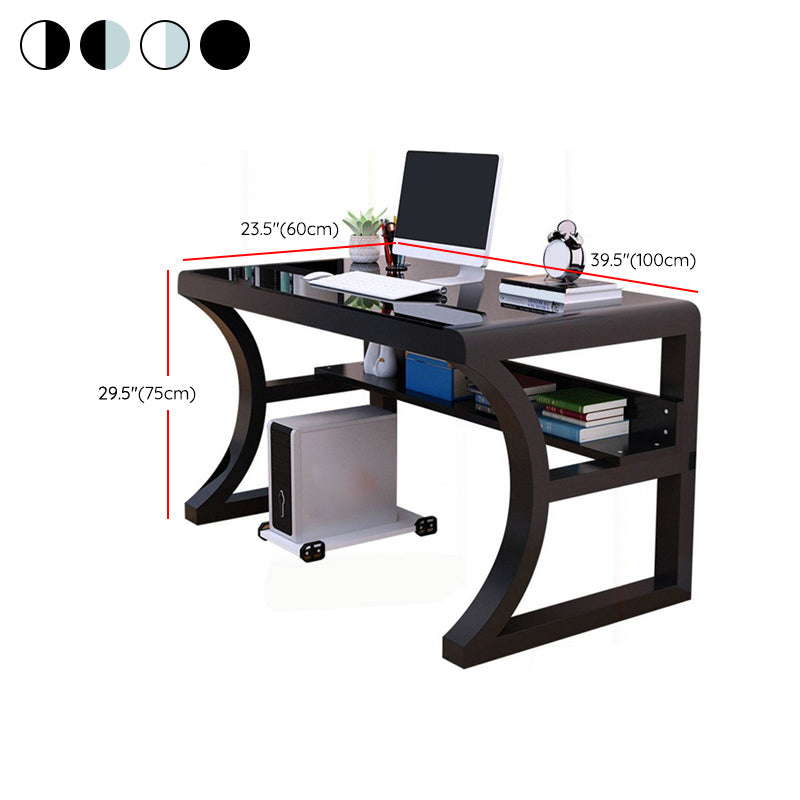 Glass Top Rectangular Gaming Desk 29.53 Inch Tall Sled Base Computer Desk Clearhalo 'furn' 'furn_office_desk' 'Furniture' 'Office Desks' 'Office Furniture' 'office_desk' 7336125