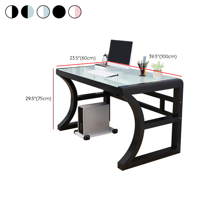 Glass Top Rectangular Gaming Desk 29.53 Inch Tall Sled Base Computer Desk Clearhalo 'furn' 'furn_office_desk' 'Furniture' 'Office Desks' 'Office Furniture' 'office_desk' 7336126