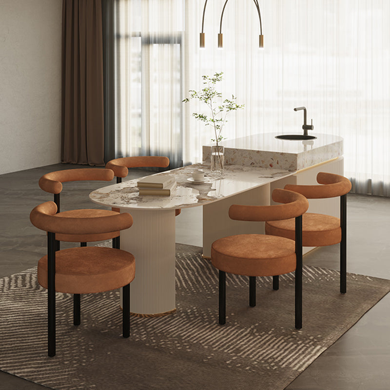 White Stone Top Dinette Table with Double Pedestal Modern Free Form Dining Table Clearhalo 'Dining Tables & Seating' 'Dining Tables' 'dining_table' 'furn' 'furn_dining_table' 'Furniture' 'Kitchen & Dining Furniture' 7336693