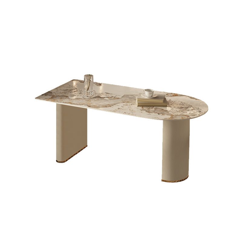 White Stone Top Dinette Table with Double Pedestal Modern Free Form Dining Table Without Chairs Clearhalo 'Dining Tables & Seating' 'Dining Tables' 'dining_table' 'furn' 'furn_dining_table' 'Furniture' 'Kitchen & Dining Furniture' 7336694