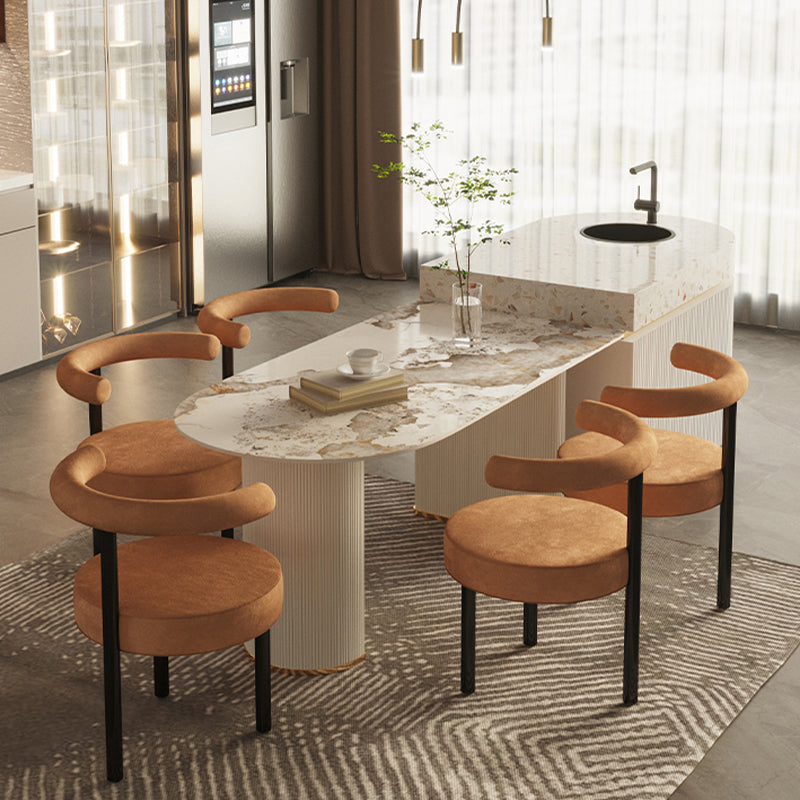 White Stone Top Dinette Table with Double Pedestal Modern Free Form Dining Table Clearhalo 'Dining Tables & Seating' 'Dining Tables' 'dining_table' 'furn' 'furn_dining_table' 'Furniture' 'Kitchen & Dining Furniture' 7336697