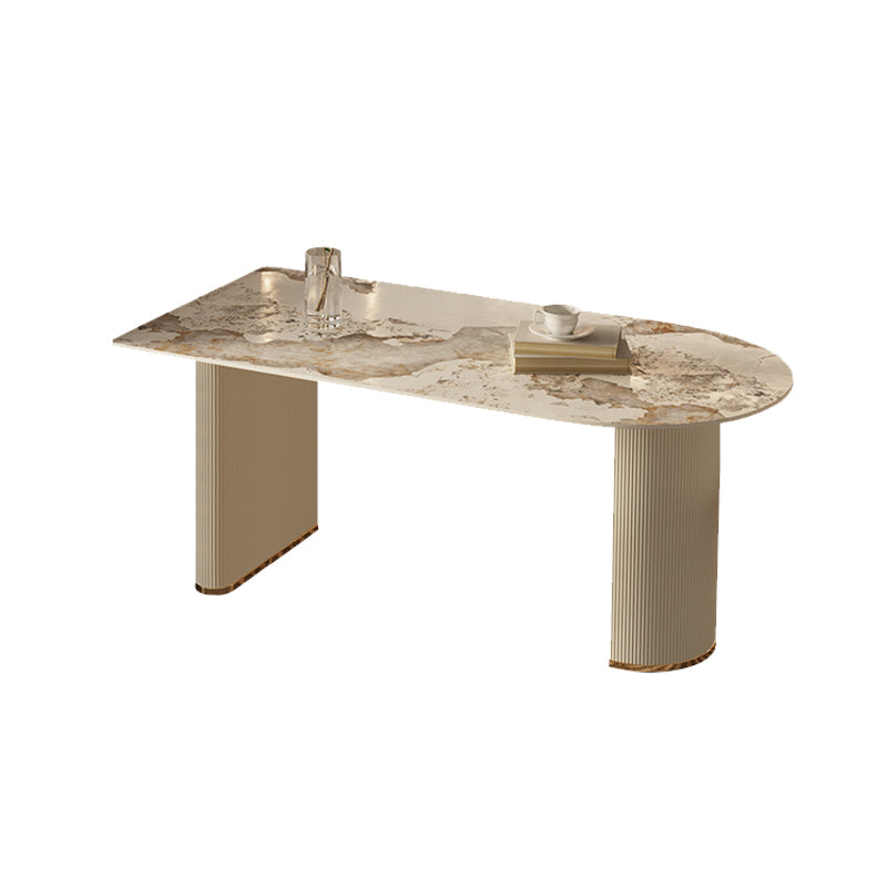 White Stone Top Dinette Table with Double Pedestal Modern Free Form Dining Table Clearhalo 'Dining Tables & Seating' 'Dining Tables' 'dining_table' 'furn' 'furn_dining_table' 'Furniture' 'Kitchen & Dining Furniture' 7336698