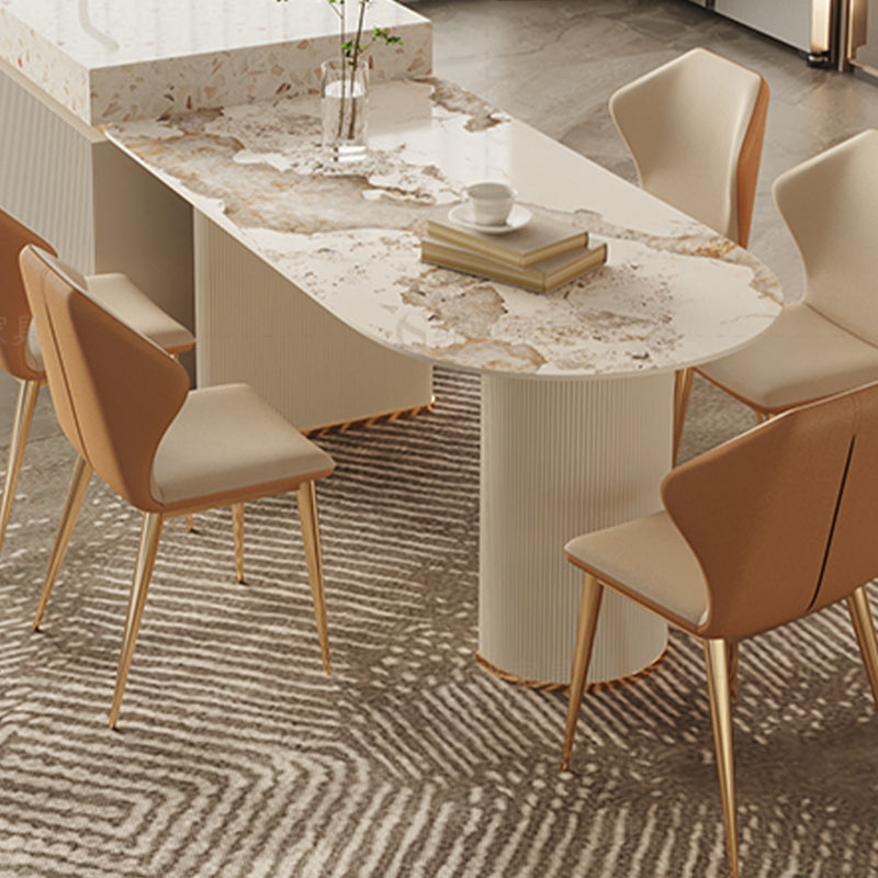 White Stone Top Dinette Table with Double Pedestal Modern Free Form Dining Table Clearhalo 'Dining Tables & Seating' 'Dining Tables' 'dining_table' 'furn' 'furn_dining_table' 'Furniture' 'Kitchen & Dining Furniture' 7336701