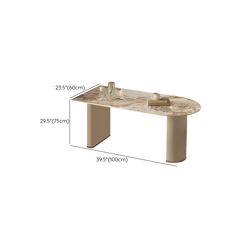 White Stone Top Dinette Table with Double Pedestal Modern Free Form Dining Table Clearhalo 'Dining Tables & Seating' 'Dining Tables' 'dining_table' 'furn' 'furn_dining_table' 'Furniture' 'Kitchen & Dining Furniture' 7336704