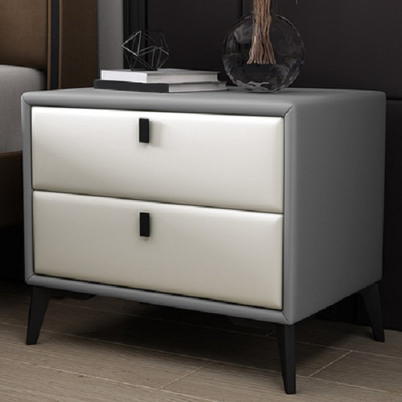 Faux Leather Accent Table Nightstand Contemporary Bed Nightstand Light Gray-White 1 Piece Clearhalo 'Bedroom Furniture' 'furn' 'furn_night_stand' 'Furniture' 'night_stand' 'Nightstands' 7336810