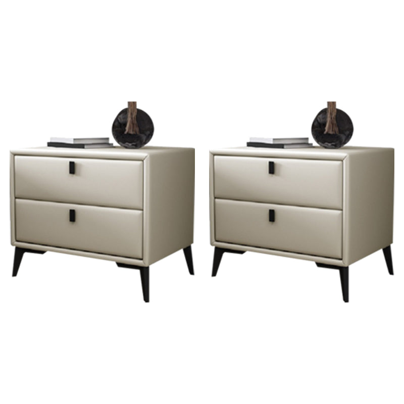 Faux Leather Accent Table Nightstand Contemporary Bed Nightstand Beige 2 Piece Set Clearhalo 'Bedroom Furniture' 'furn' 'furn_night_stand' 'Furniture' 'night_stand' 'Nightstands' 7336811