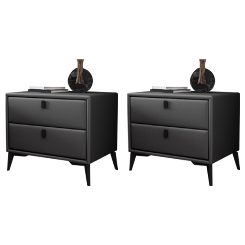 Faux Leather Accent Table Nightstand Contemporary Bed Nightstand Dark Gray 2 Piece Set Clearhalo 'Bedroom Furniture' 'furn' 'furn_night_stand' 'Furniture' 'night_stand' 'Nightstands' 7336815