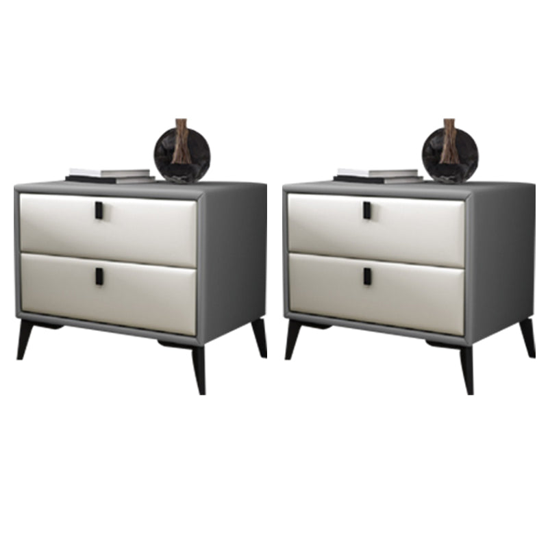 Faux Leather Accent Table Nightstand Contemporary Bed Nightstand Light Gray-White 2 Piece Set Clearhalo 'Bedroom Furniture' 'furn' 'furn_night_stand' 'Furniture' 'night_stand' 'Nightstands' 7336817