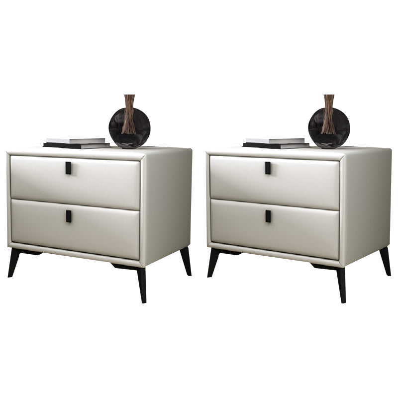 Faux Leather Accent Table Nightstand Contemporary Bed Nightstand Off-White 2 Piece Set Clearhalo 'Bedroom Furniture' 'furn' 'furn_night_stand' 'Furniture' 'night_stand' 'Nightstands' 7336819