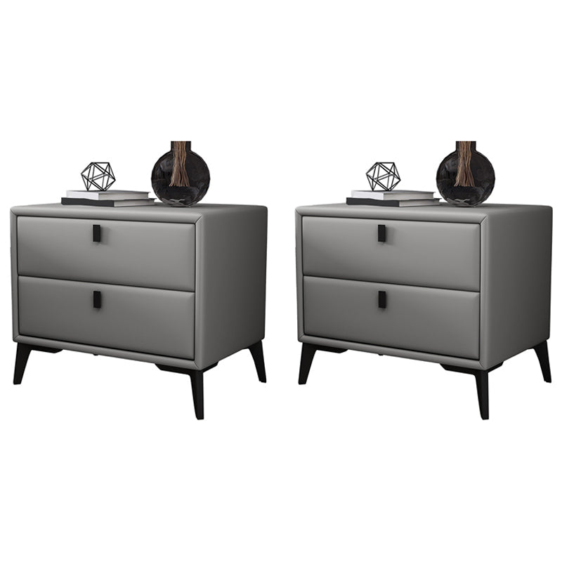 Faux Leather Accent Table Nightstand Contemporary Bed Nightstand Light Gray 2 Piece Set Clearhalo 'Bedroom Furniture' 'furn' 'furn_night_stand' 'Furniture' 'night_stand' 'Nightstands' 7336821