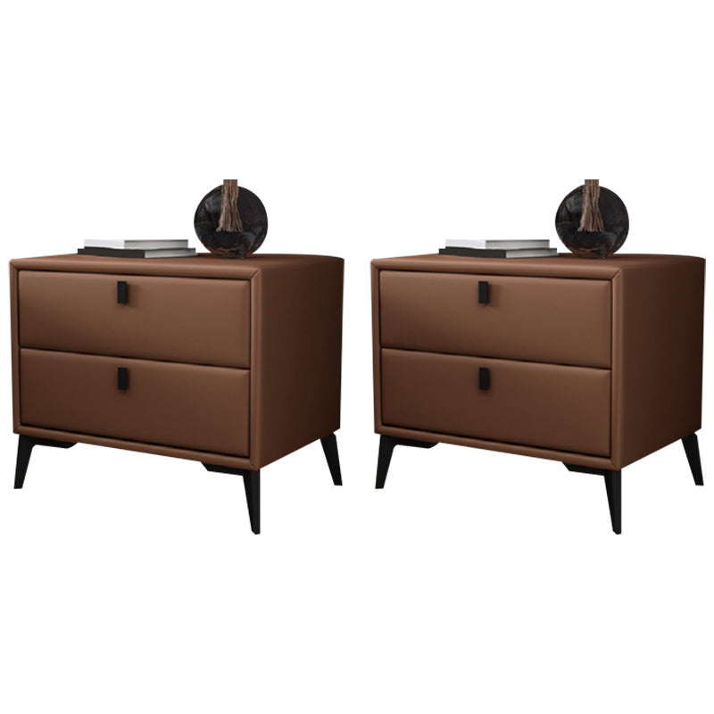 Faux Leather Accent Table Nightstand Contemporary Bed Nightstand Brown 2 Piece Set Clearhalo 'Bedroom Furniture' 'furn' 'furn_night_stand' 'Furniture' 'night_stand' 'Nightstands' 7336823