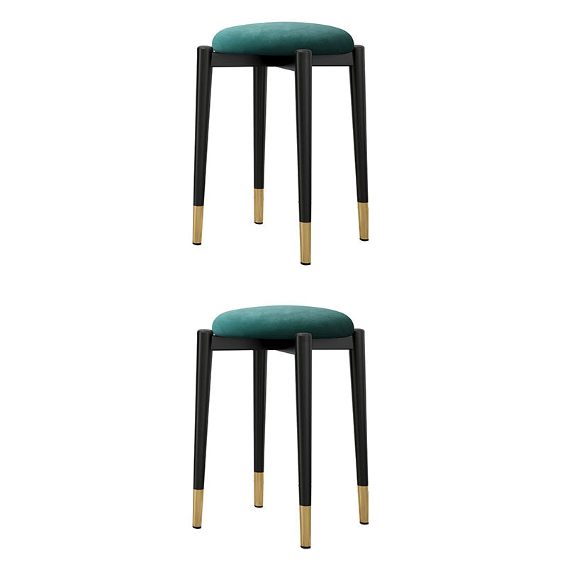 Luxury Ottoman Velvet Tear Resistant Metal Legs Solid Color Round Ottoman Dark Green 2 Piece Set Clearhalo 'furn' 'furn_ottomans_poufs' 'Furniture' 'Living Room Furniture' 'Ottomans & Poufs' 'ottomans_poufs' 7336873
