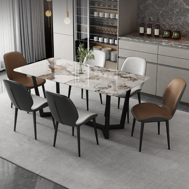 Nordic Style Parsons Dining Chairs Fabric and Faux Leather Chair