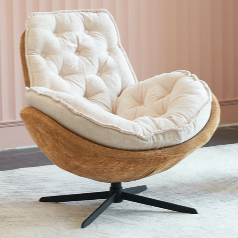 Swivel Lounge Chair Arms Included Side Chair for Living Room Yellow-White Velvet 1 Piece Clearhalo 'Accent Chairs' 'accent_chairs' 'Chairs & Seating' 'furn' 'furn_accent_chairs' 'Furniture' 'Living Room Furniture' 7337163