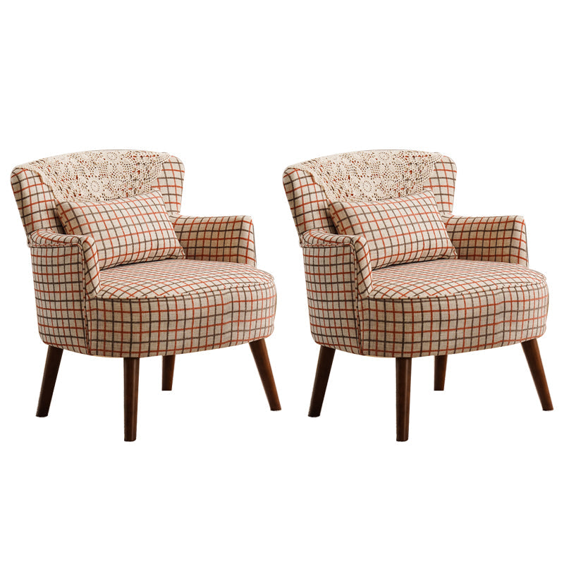 Fabric Wooden Lounge Chair Arms Included Side Chair for Living Room Pink Square Plaid Cotton and Linen 2 Piece Set Clearhalo 'Accent Chairs' 'accent_chairs' 'Chairs & Seating' 'furn' 'furn_accent_chairs' 'Furniture' 'Living Room Furniture' 7337171