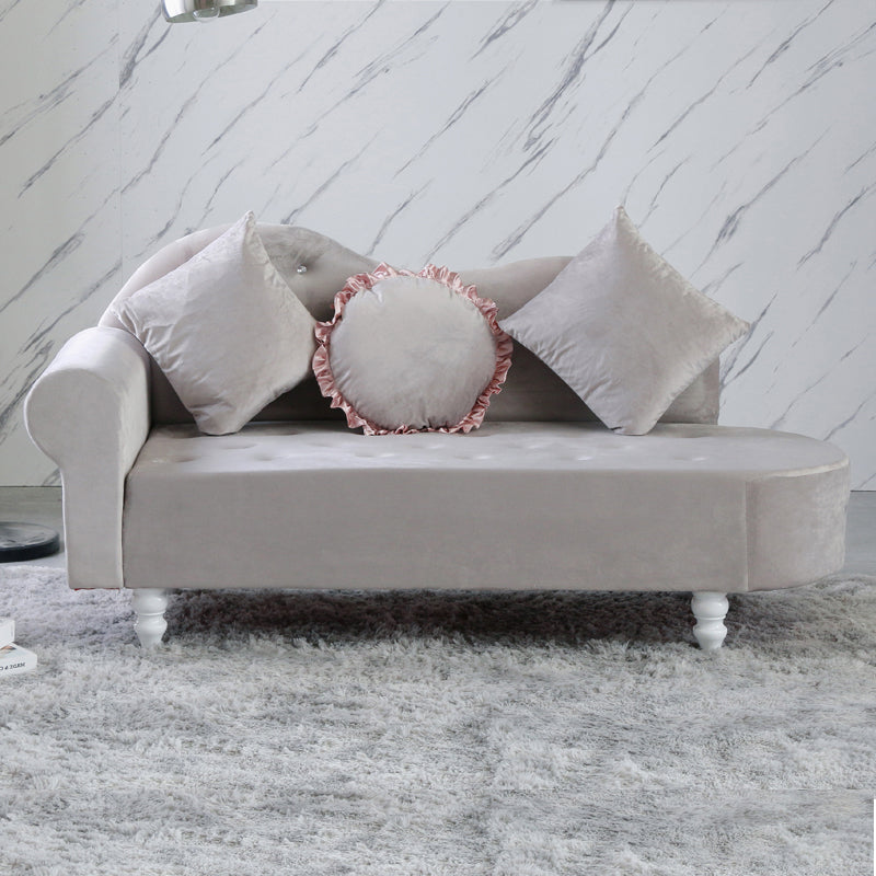 French Country Upholstered Chaise Lounge Couch Velvet Chaise Lounge 63"L x 25"W x 34"H Light Gray Right-Arm Chaise Clearhalo 'Chairs & Seating' 'Chaise Lounge' 'chaise_lounge' 'furn' 'furn_chaise_lounge' 'Furniture' 'Living Room Furniture' 7337808