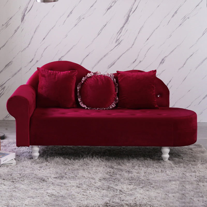 French Country Upholstered Chaise Lounge Couch Velvet Chaise Lounge 63"L x 25"W x 34"H Red Right-Arm Chaise Clearhalo 'Chairs & Seating' 'Chaise Lounge' 'chaise_lounge' 'furn' 'furn_chaise_lounge' 'Furniture' 'Living Room Furniture' 7337811