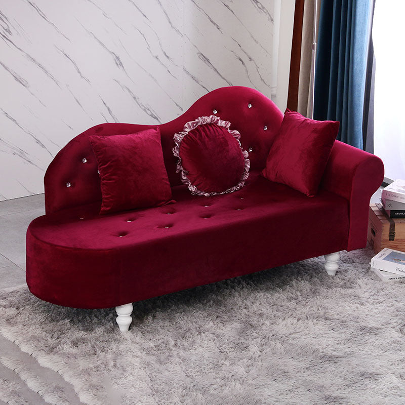 French Country Upholstered Chaise Lounge Couch Velvet Chaise Lounge 63"L x 25"W x 34"H Red Left-Arm Chaise Clearhalo 'Chairs & Seating' 'Chaise Lounge' 'chaise_lounge' 'furn' 'furn_chaise_lounge' 'Furniture' 'Living Room Furniture' 7337814_e2ad1905-3991-4242-800c-b85ae6716311