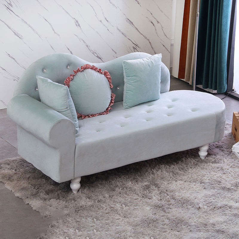 French Country Upholstered Chaise Lounge Couch Velvet Chaise Lounge 63"L x 25"W x 34"H Light Blue Right-Arm Chaise Clearhalo 'Chairs & Seating' 'Chaise Lounge' 'chaise_lounge' 'furn' 'furn_chaise_lounge' 'Furniture' 'Living Room Furniture' 7337815