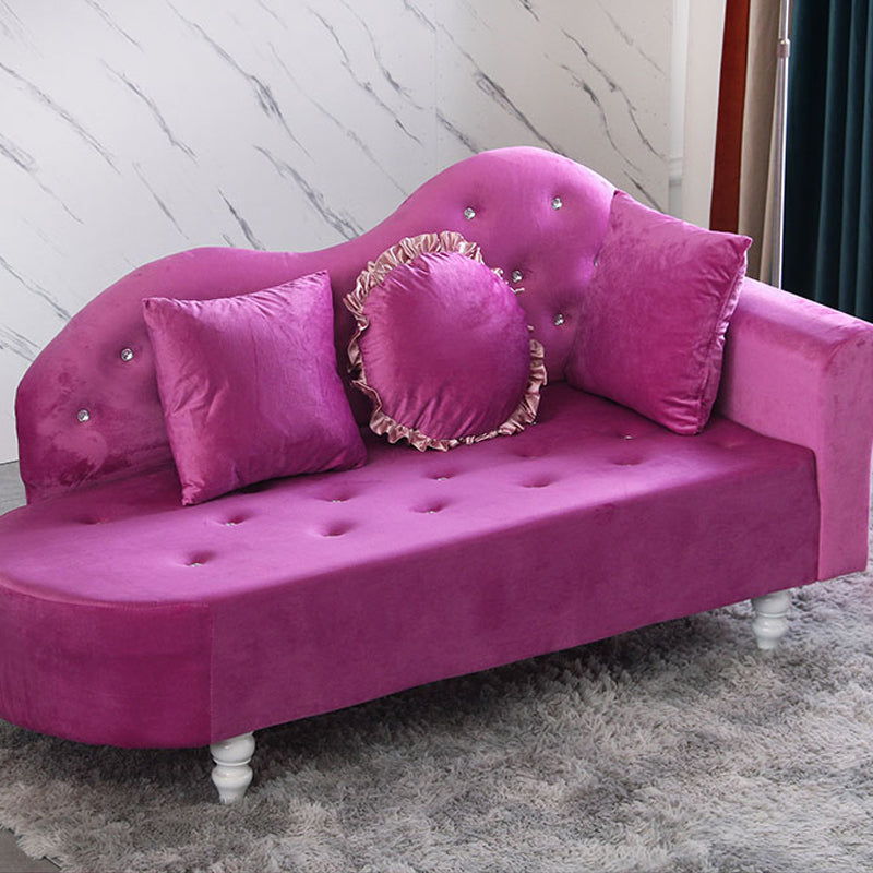 French Country Upholstered Chaise Lounge Couch Velvet Chaise Lounge 63"L x 25"W x 34"H Purple-Red Left-Arm Chaise Clearhalo 'Chairs & Seating' 'Chaise Lounge' 'chaise_lounge' 'furn' 'furn_chaise_lounge' 'Furniture' 'Living Room Furniture' 7337824
